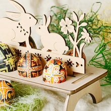 Support à œufs de Pâques en bois, motif lapin et poule, motif Joyeuses Pâques, décoration DIY pour la maison